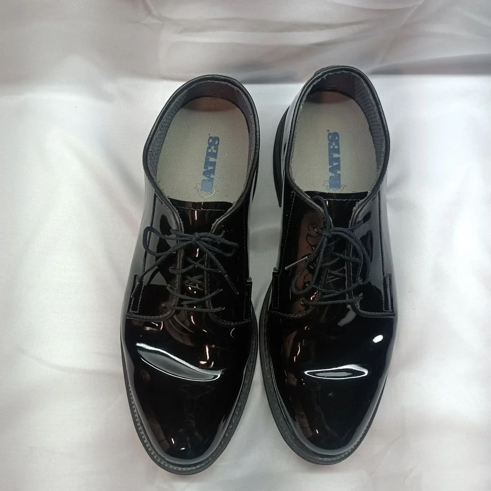Bates Mens High Gloss Oxford Dress Shoes Black 12.5D Uniform Vibram 00941A